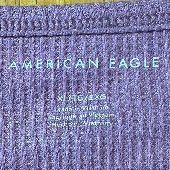 American Eagle Women's Purple Waffle Knit Raglan Short Sleeve Shirt XL - Picture 2 of 4